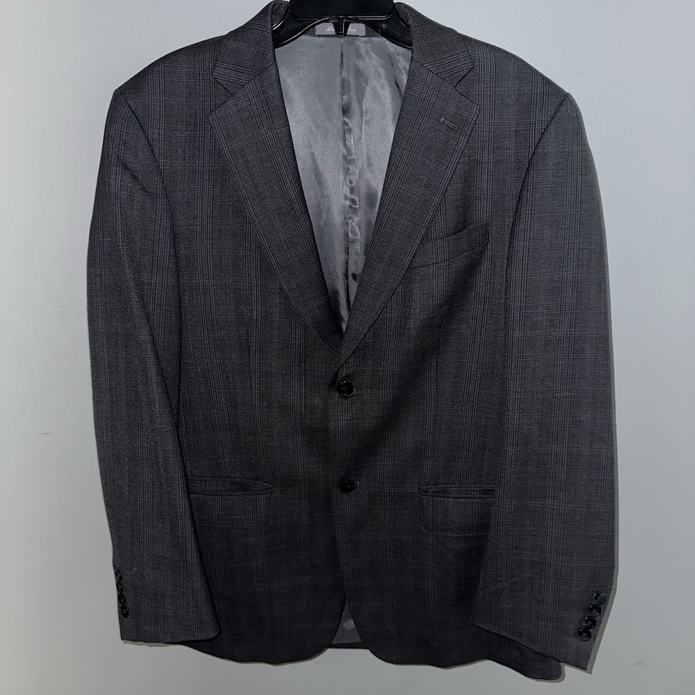 Oscar de la Renta Suit Jacket Mens 40R Charcoal Grey Glen Plaid 100% Wool Blazer
